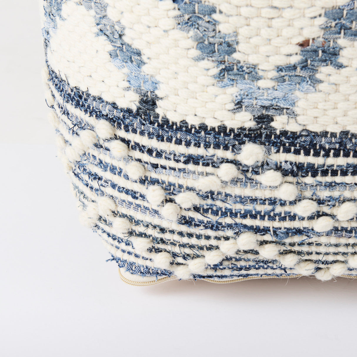 Eshana 16.0L x 16.0W x 16.0H Cream Wool and Denim Patterned Pouf from Mercana - Luna Furniture