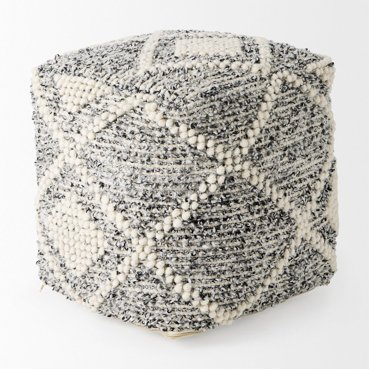 Ekiya 16.0L x 16.0W x 16.0H Black/White Yarn and Wool Patterened Pouf from Mercana - Luna Furniture