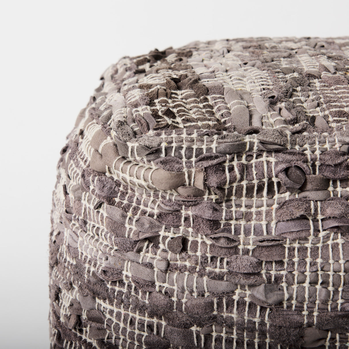 Falguni 16.0L x 16.0W x 16.0H Gray Leather and Cotton Patterned Pouf from Mercana - Luna Furniture