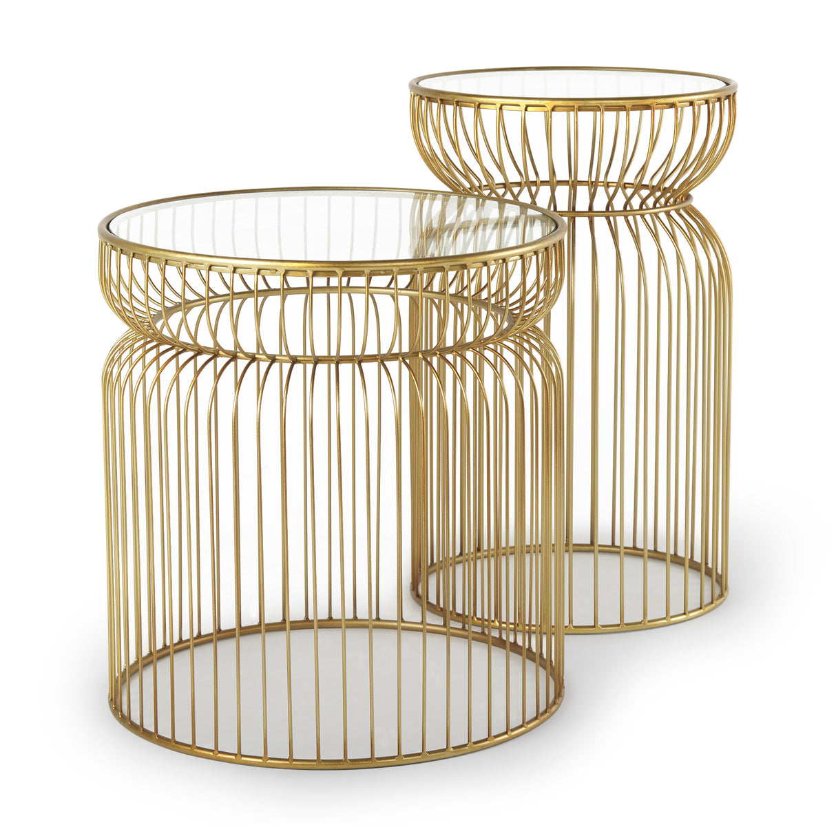 Shani Set of 2 Round, Gold Metal w/ Glass Accent Tables from Mercana - Luna Furniture