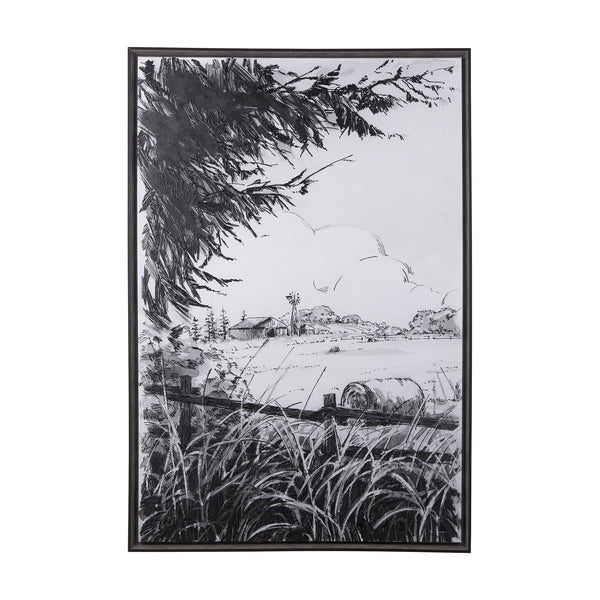 Farm View I by Mercana Studio a Hand Embellished Textured Framed Canvas