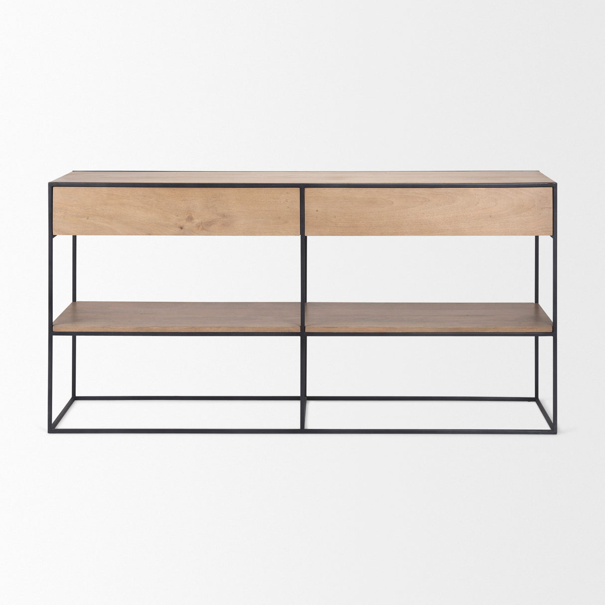 Morris 63.0L x 15.0W x 31.0H Beige Wood w/ Black Metal Frame 2 Drawer Console Table from Mercana - Luna Furniture