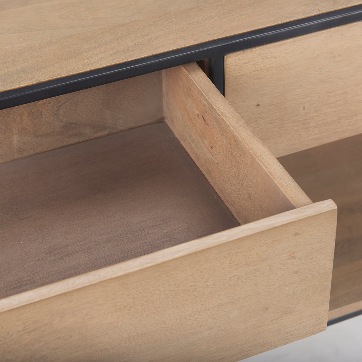 Morris 63.0L x 15.0W x 31.0H Beige Wood w/ Black Metal Frame 2 Drawer Console Table from Mercana - Luna Furniture