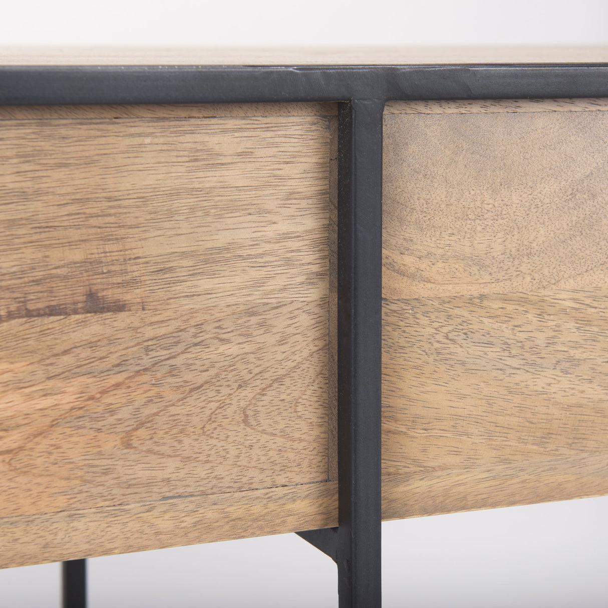 Morris 63.0L x 15.0W x 31.0H Beige Wood w/ Black Metal Frame 2 Drawer Console Table from Mercana - Luna Furniture