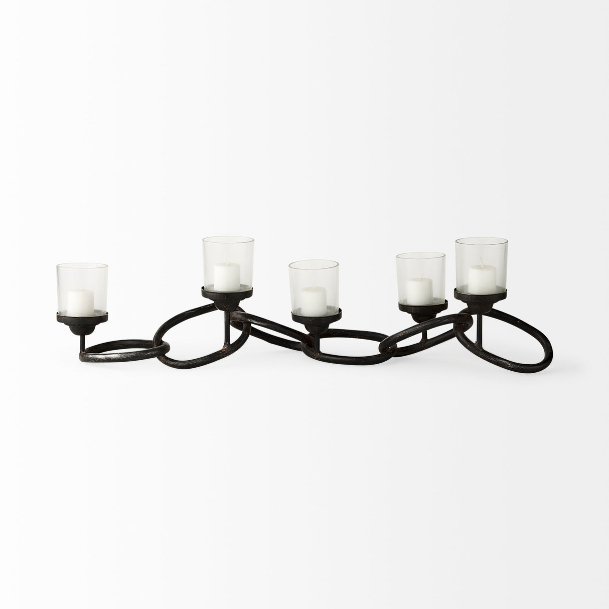 Quito Black Metal Chain-Link Five Candle Table Candle Holder from Mercana - Luna Furniture
