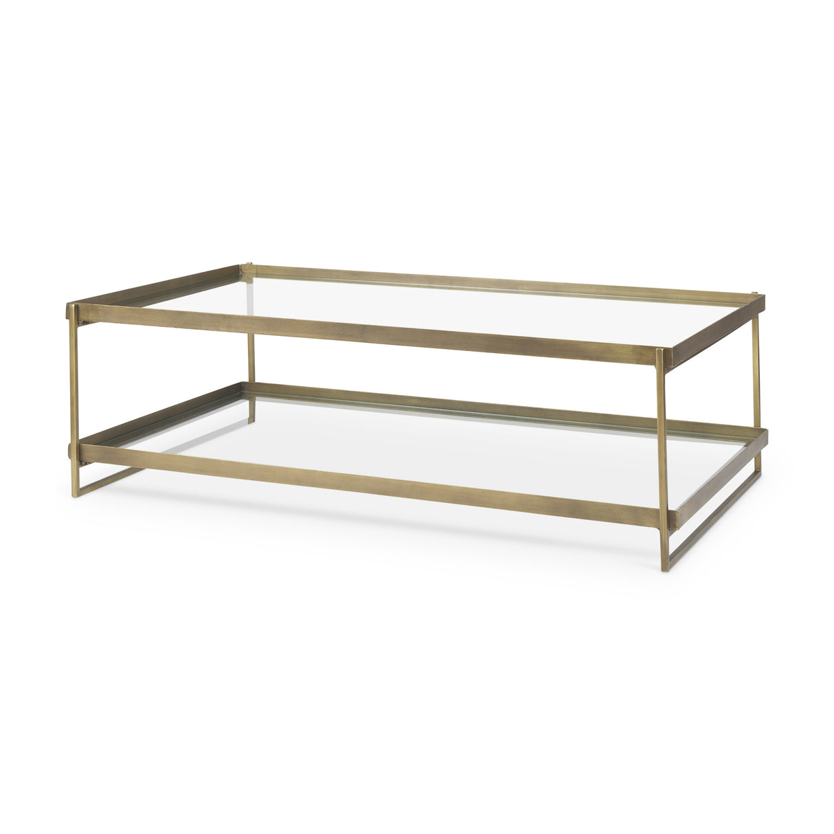 Trey 56.0L x 32.0W x 17.0H Gold Metal W/Glass Coffee table from Mercana - Luna Furniture