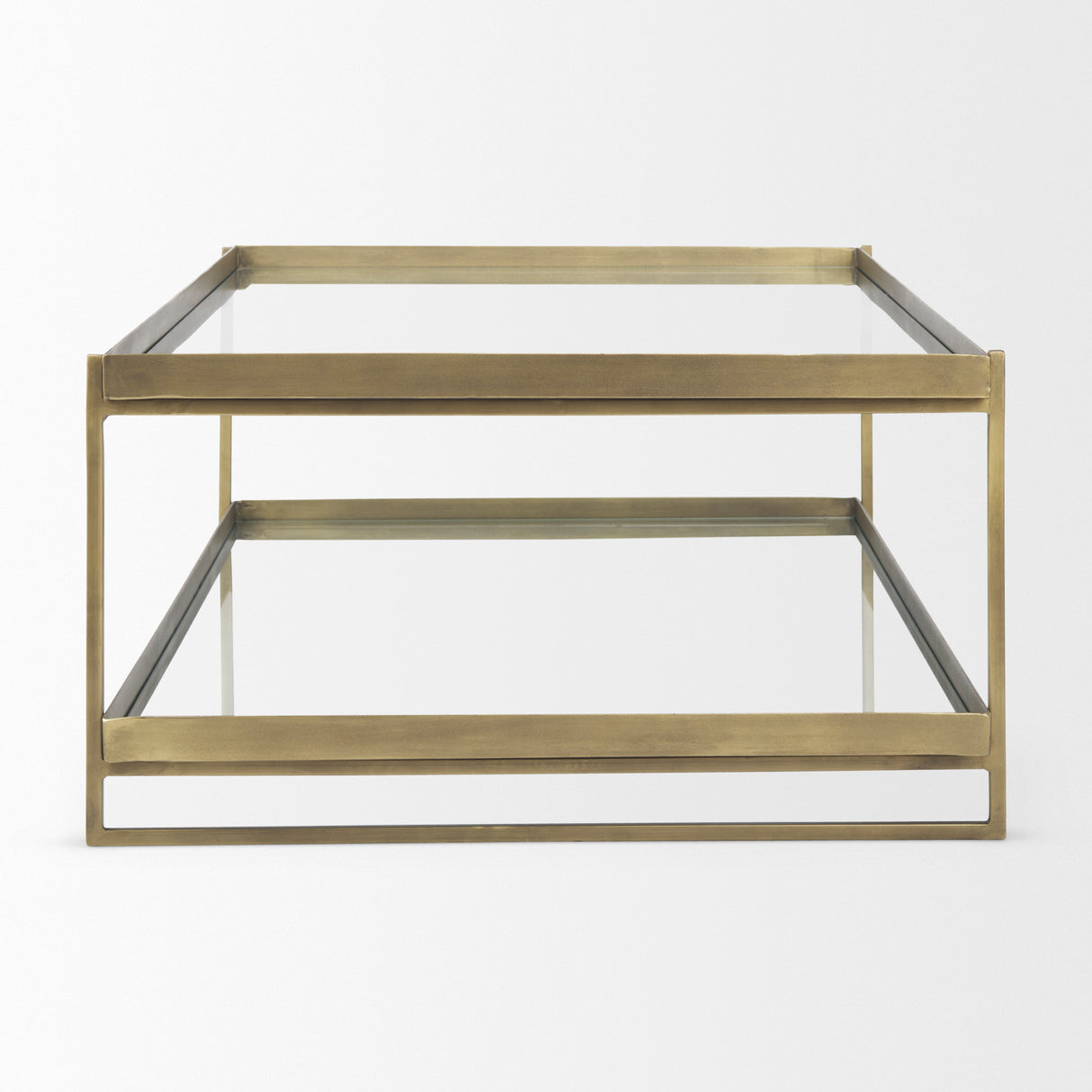 Trey 56.0L x 32.0W x 17.0H Gold Metal W/Glass Coffee table from Mercana - Luna Furniture