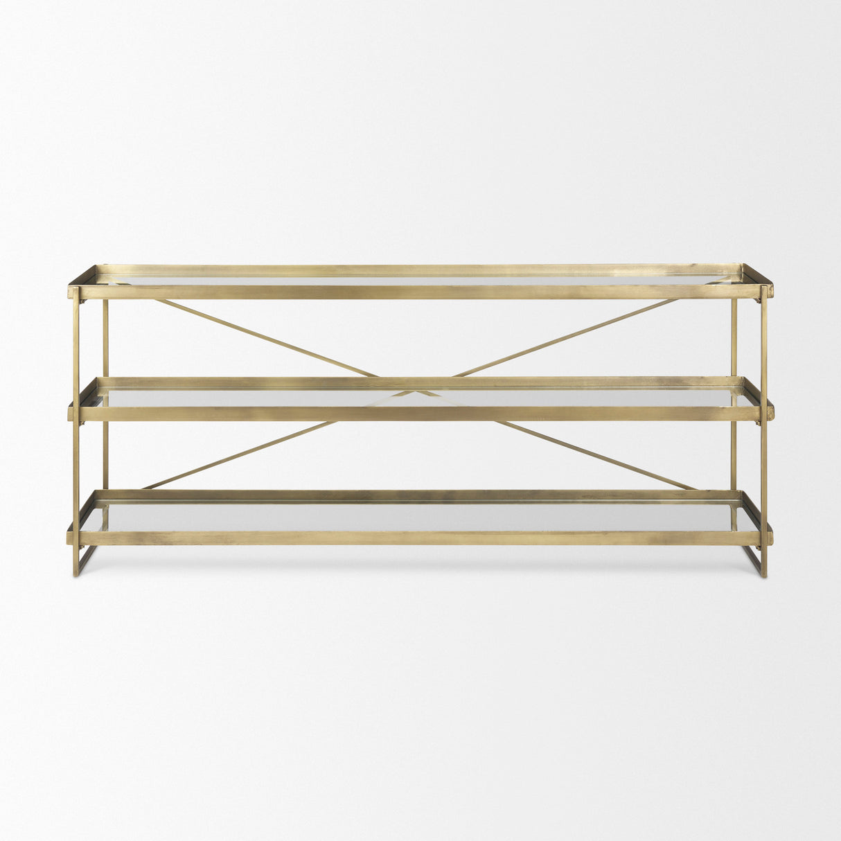 Trey 72.0L x 16.0W x 30.0H Gold Metal W/Glass Console Table from Mercana - Luna Furniture
