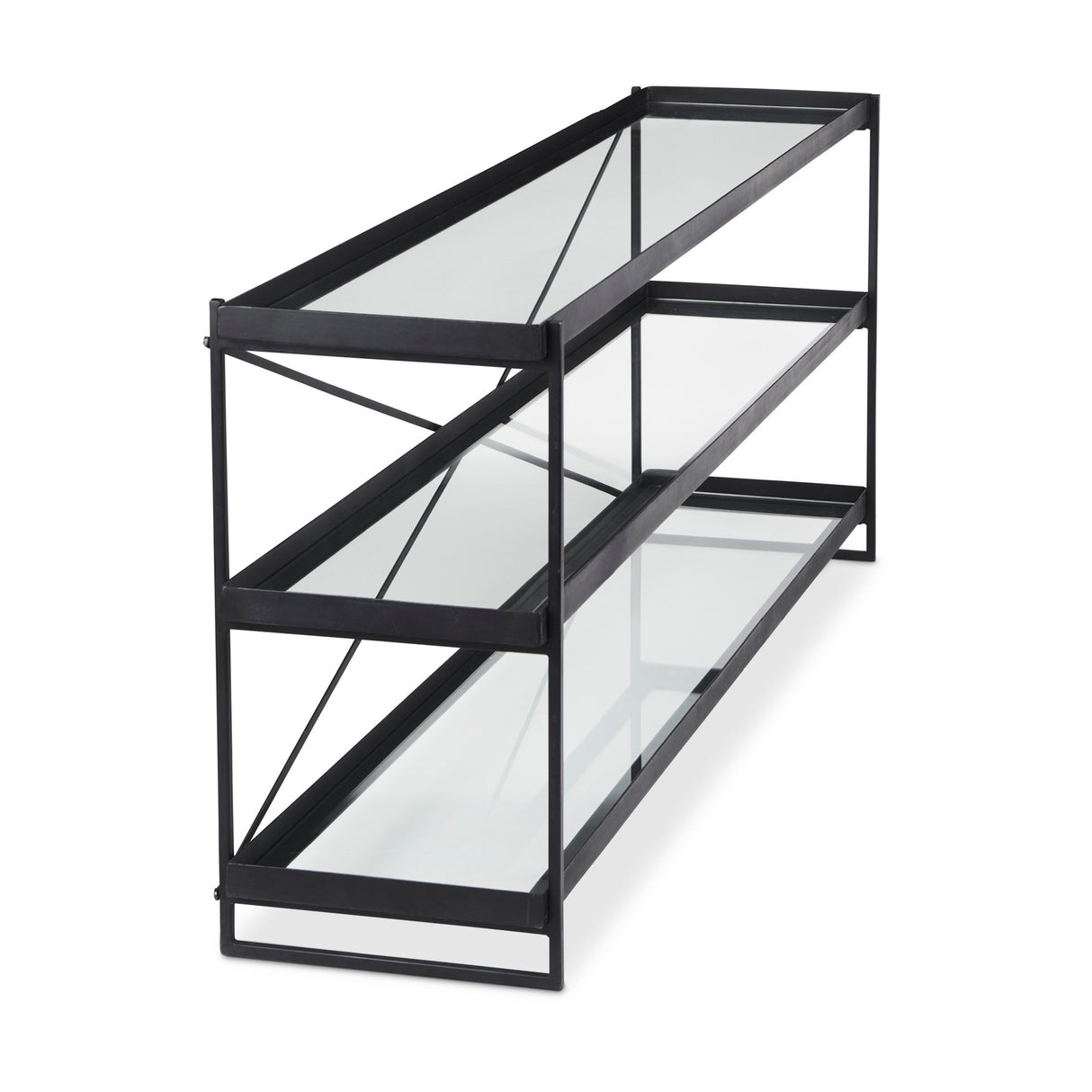 Trey 72.0"L x 16.0"W x 30.0"H Black Metal W/Glass Console Table from Mercana - Luna Furniture