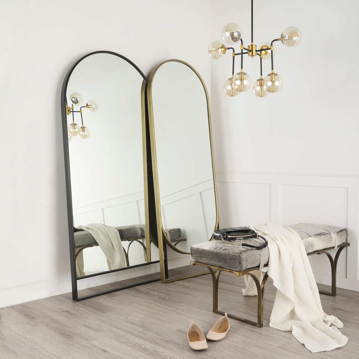 Sadie 28.0L x 2.0W x 78.0H Antique Gold Rounded Arch Floor Mirror from Mercana - Luna Furniture