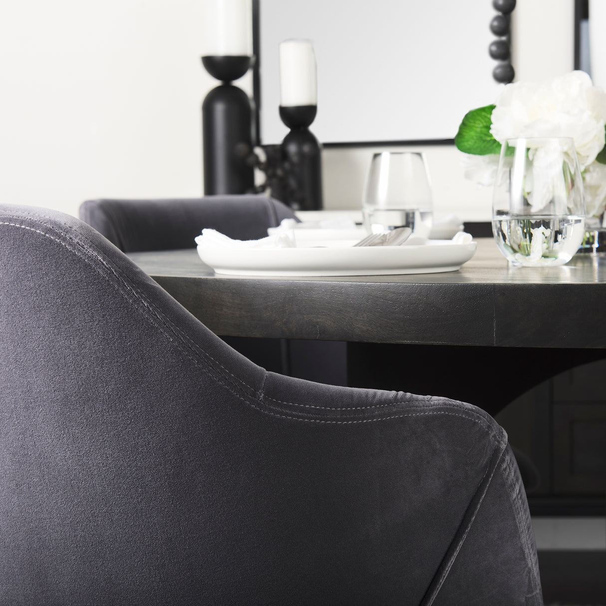 Ronald II Grey Velvet Wrap Black Wooden Base Dining Chair from Mercana - Luna Furniture