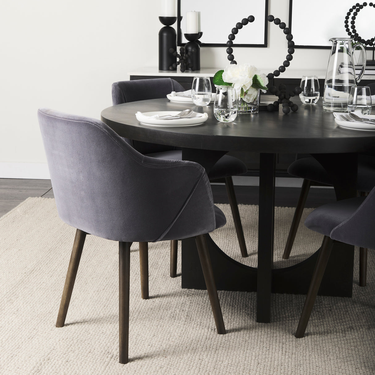 Ronald II Grey Velvet Wrap Black Wooden Base Dining Chair from Mercana - Luna Furniture