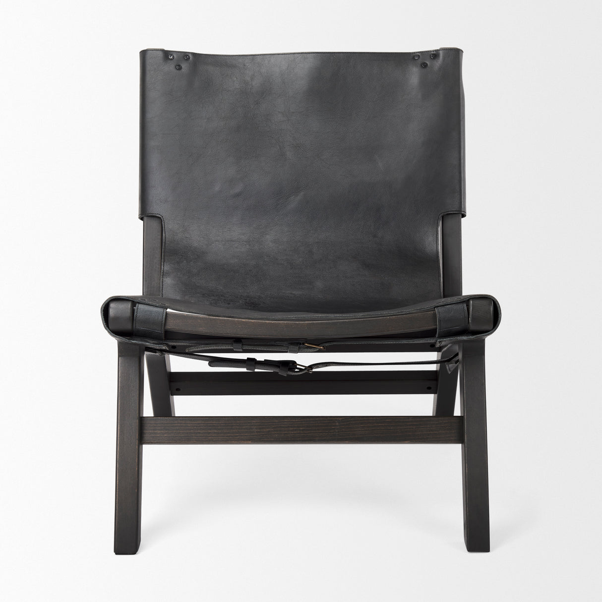 Elodie 24.4L x 33.9W x 30.7H Black Leather W/Black Stain Beech Wood Frame Accent Chair from Mercana - Luna Furniture