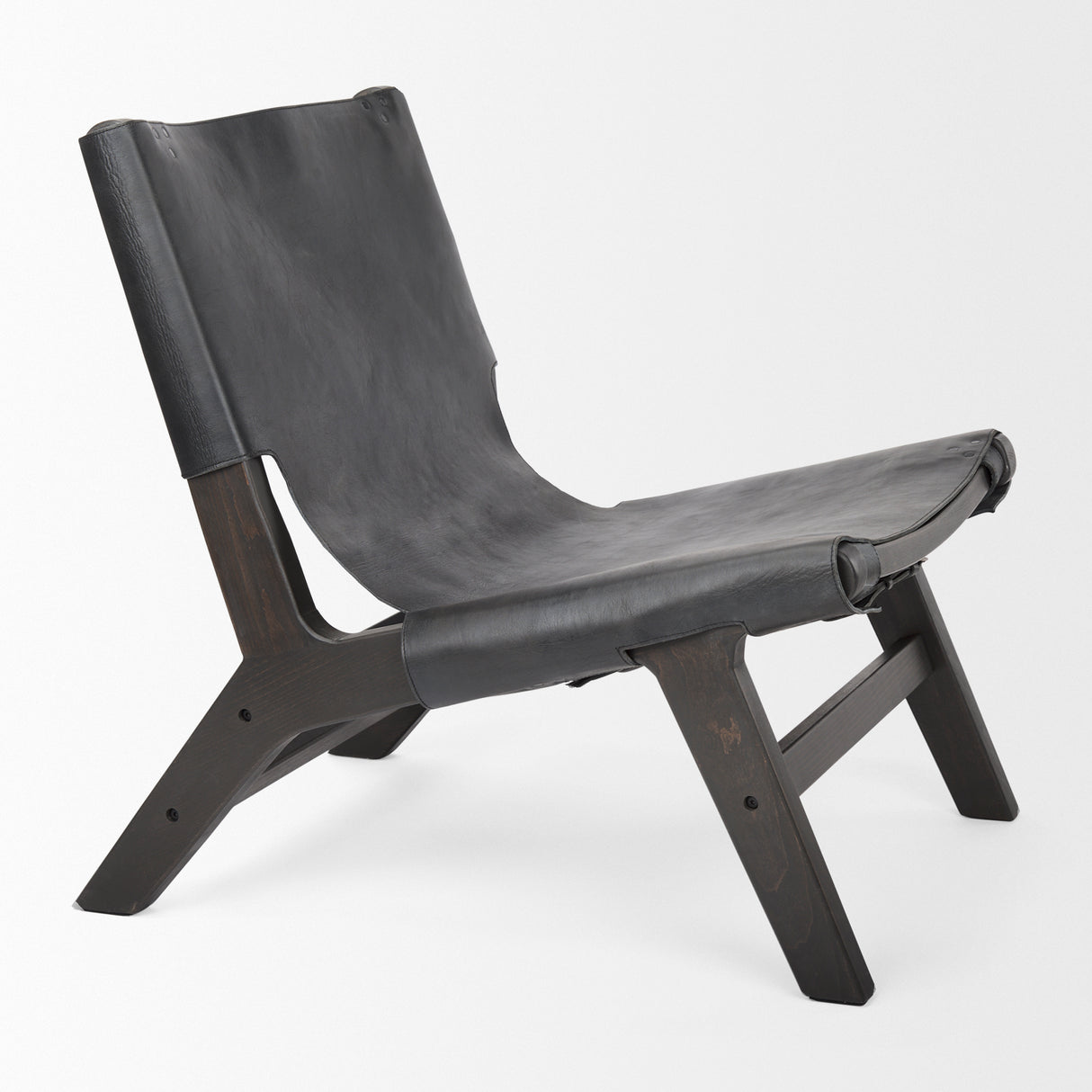 Elodie 24.4L x 33.9W x 30.7H Black Leather W/Black Stain Beech Wood Frame Accent Chair from Mercana - Luna Furniture