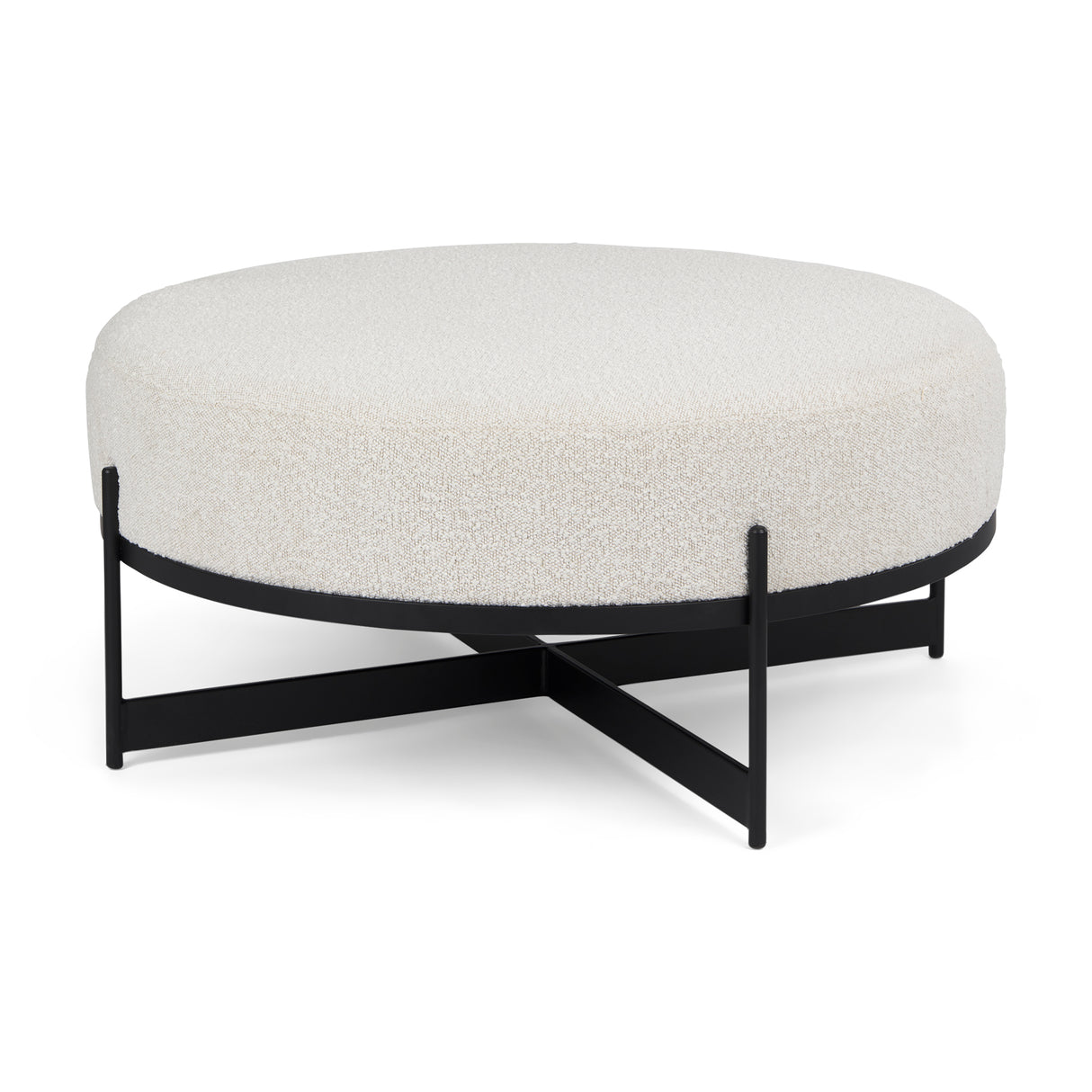 Amelia 35.8L x 35.8W x 17.5H Cream Boucle W/Black Metal Upholstered Ottoman from Mercana - Luna Furniture