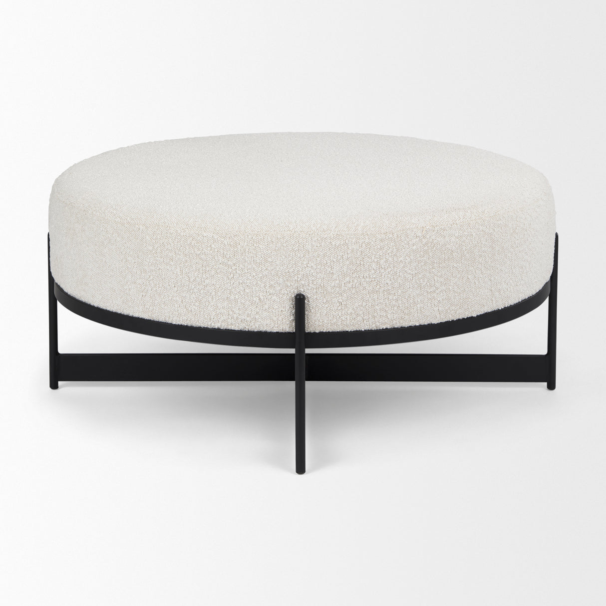 Amelia 35.8L x 35.8W x 17.5H Cream Boucle W/Black Metal Upholstered Ottoman from Mercana - Luna Furniture