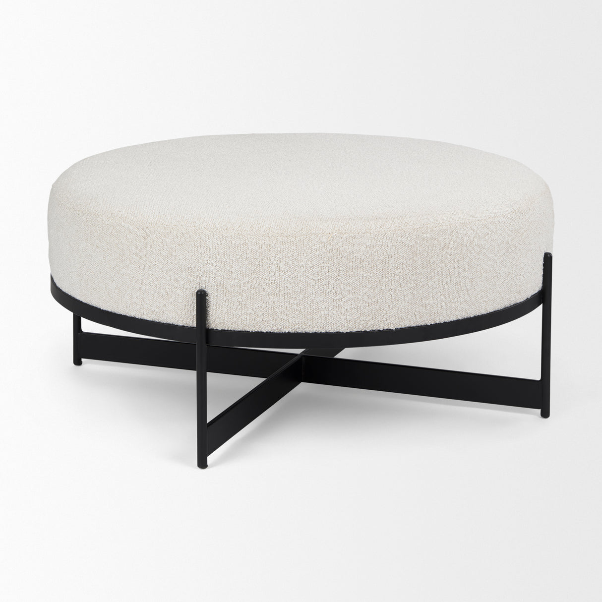 Amelia 35.8L x 35.8W x 17.5H Cream Boucle W/Black Metal Upholstered Ottoman from Mercana - Luna Furniture