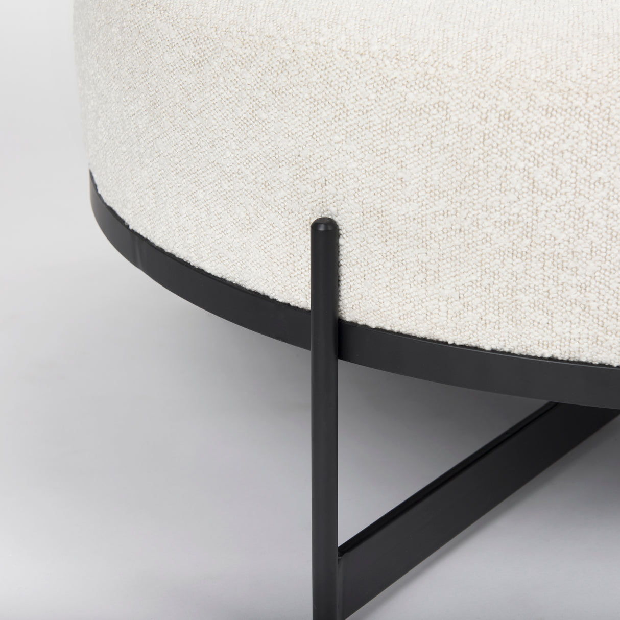 Amelia 35.8L x 35.8W x 17.5H Cream Boucle W/Black Metal Upholstered Ottoman from Mercana - Luna Furniture
