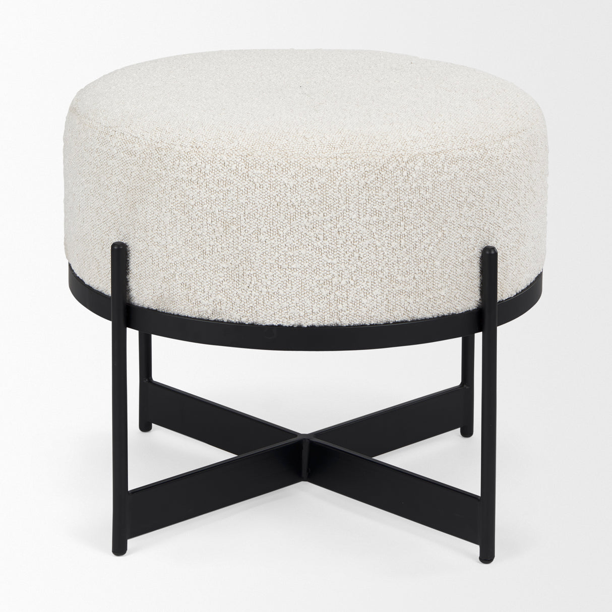Amelia Cream Boucle W/Black Metal Upholstered Pouf from Mercana - Luna Furniture