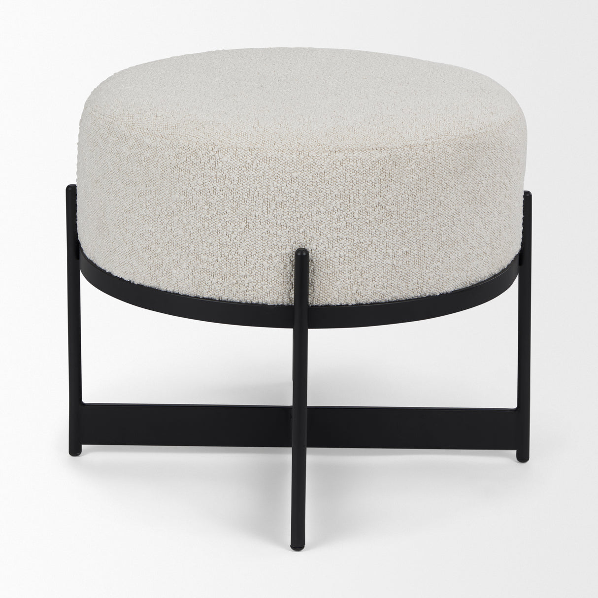 Amelia Cream Boucle W/Black Metal Upholstered Pouf from Mercana - Luna Furniture