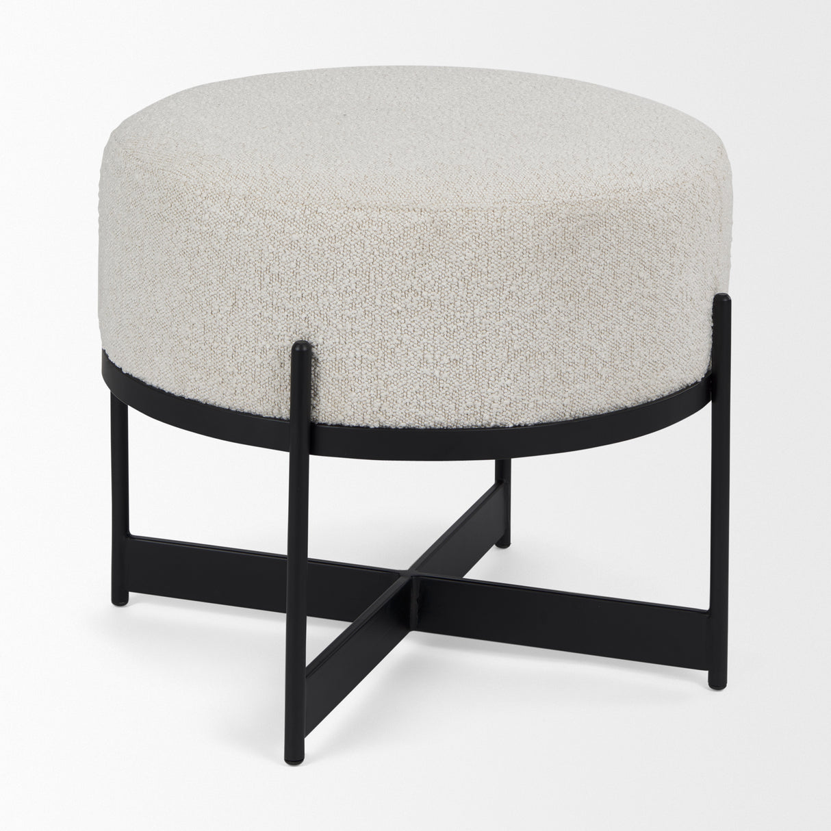 Amelia Cream Boucle W/Black Metal Upholstered Pouf from Mercana - Luna Furniture