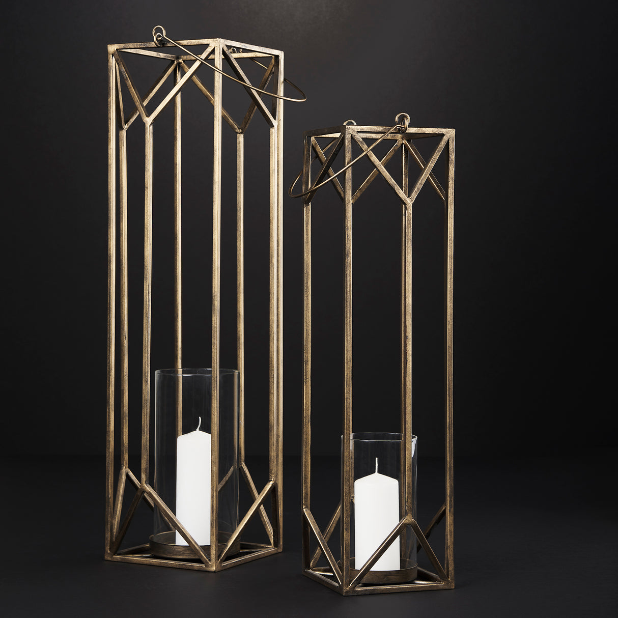 Ivy Large Gold Metal Geometric Cage Candle Holder Lantern from Mercana - Luna Furniture