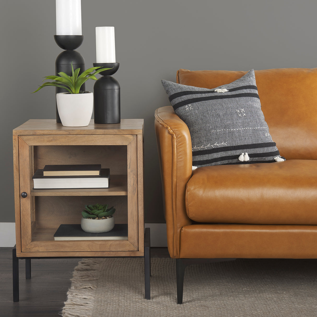 Arelius 20L x 18W x 26H Light Brown Wood W/ Black Metal Frame End/Side Table from Mercana - Luna Furniture