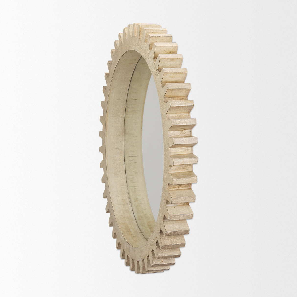 Cog Mirror 35" Round Natural Wood Frame Mirror from Mercana - Luna Furniture