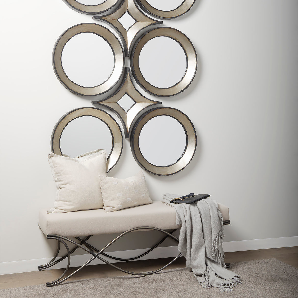 Ovallas 22" Round Champagne Wood Frame Mirror from Mercana - Luna Furniture