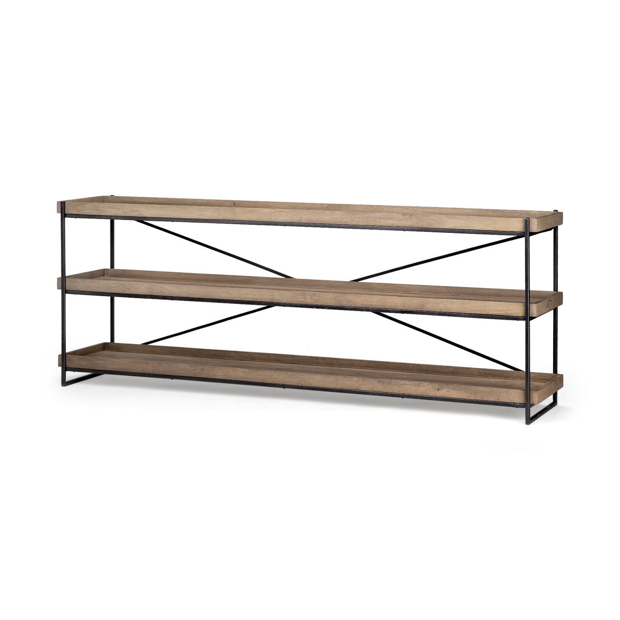Trey I 80L x 16W Brown Wood and Black Iron Console Table from Mercana - Luna Furniture