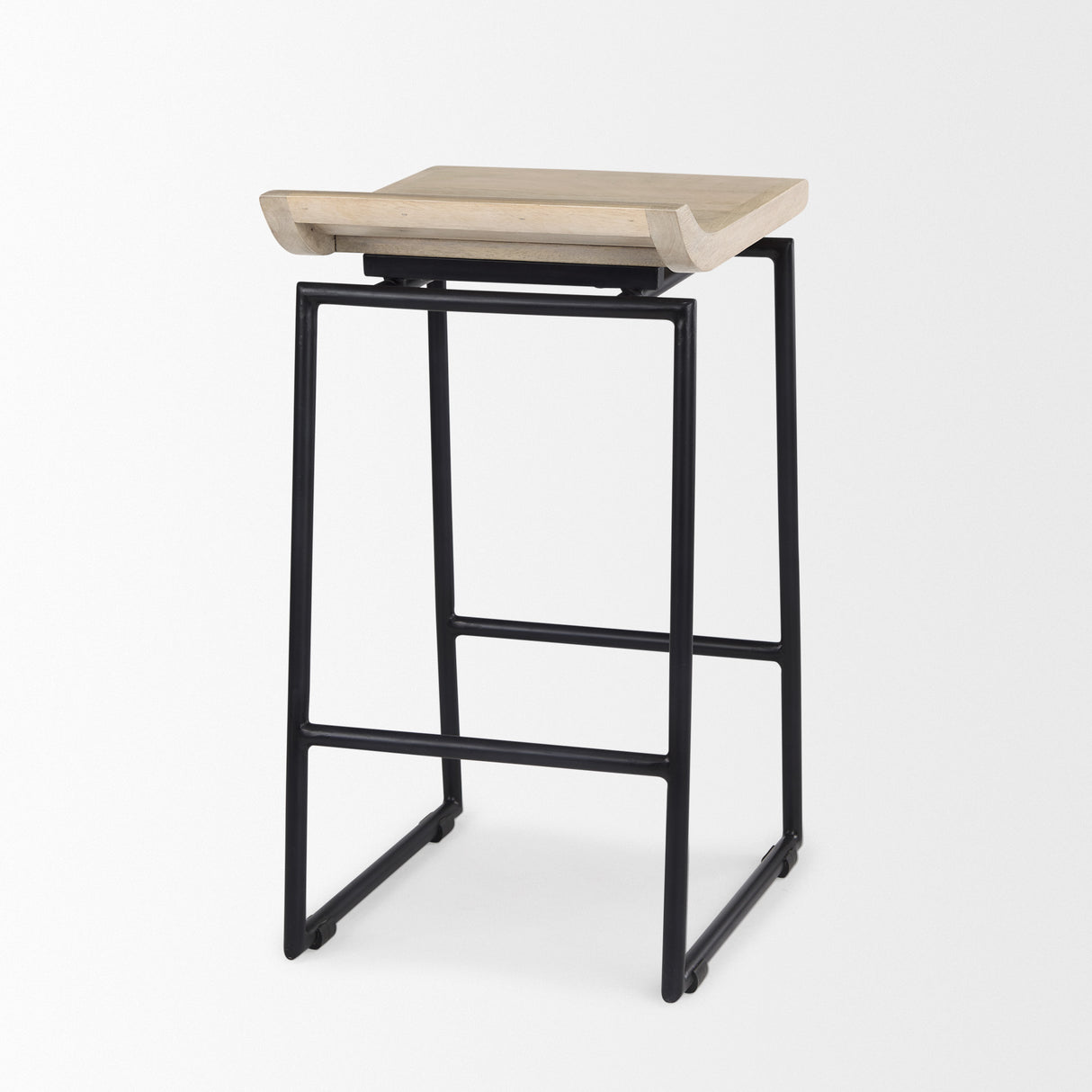 Givens 25.8"H Seat Height Natural Wood W/Black Metal Counter Stool from Mercana - Luna Furniture