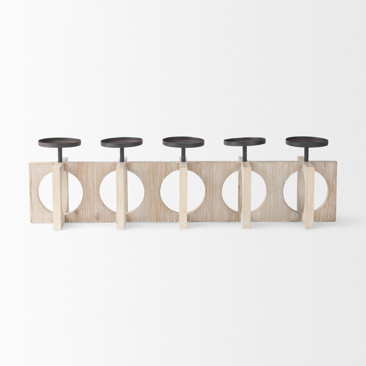 Cambie 29.0L x 6.0W x 9.0H Natural Wood W/Black Metal Candle Holders from Mercana - Luna Furniture