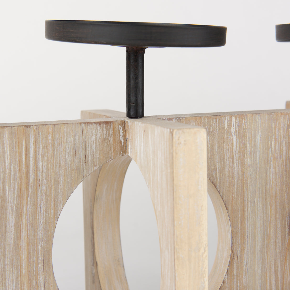 Cambie 29.0L x 6.0W x 9.0H Natural Wood W/Black Metal Candle Holders from Mercana - Luna Furniture