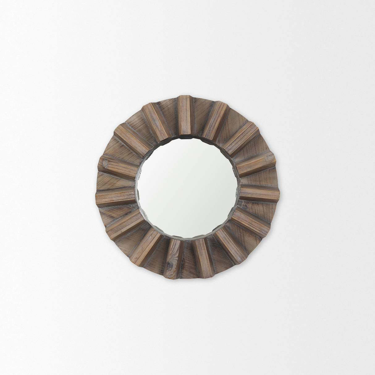 Sprocket 17" Round Brown Wood Frame Mirror from Mercana - Luna Furniture