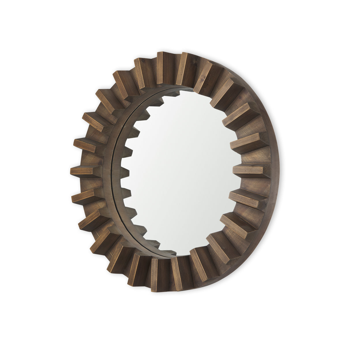 Sprocket 26" Round Brown Wood Frame Mirror from Mercana - Luna Furniture