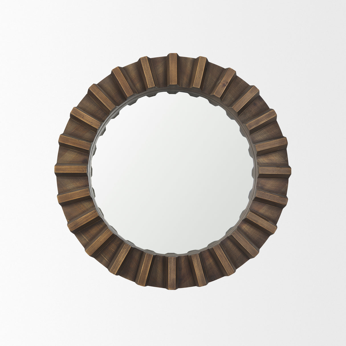 Sprocket 26" Round Brown Wood Frame Mirror from Mercana - Luna Furniture