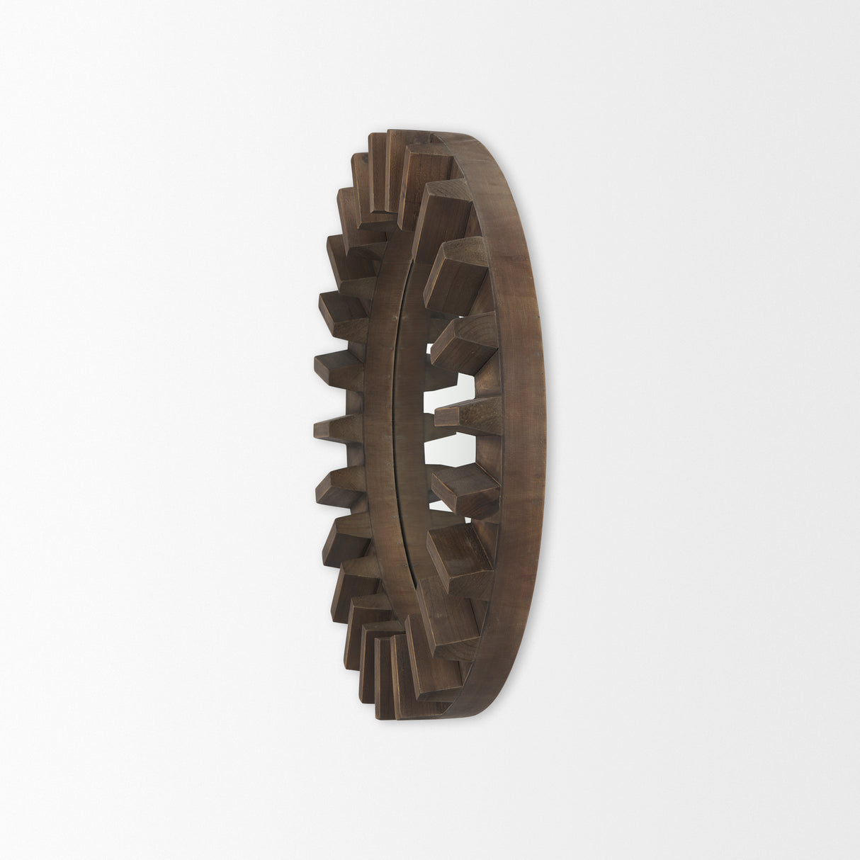 Sprocket 26" Round Brown Wood Frame Mirror from Mercana - Luna Furniture