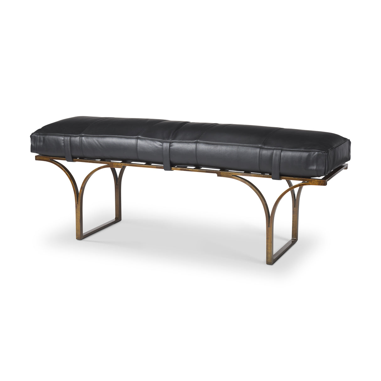 Jessie 55L x 16W Black Leather Seat W/Gold Metal Base Accent Bench from Mercana - Luna Furniture