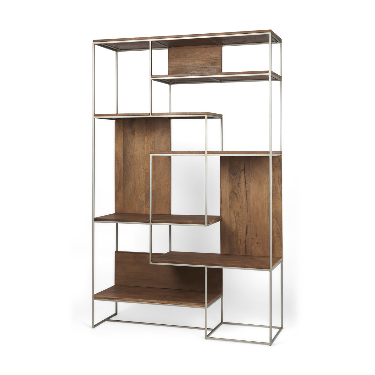 Morris III 47.25 X 15 X 75.5 Brown Wood and Silver Metal Frame 6 Shelf Shelving Unit from Mercana - Luna Furniture