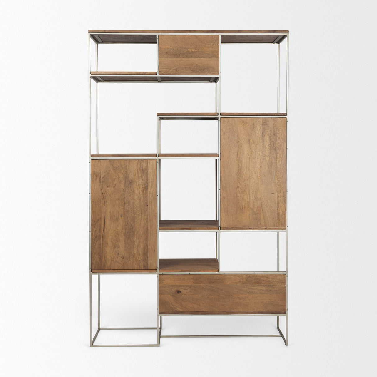 Morris III 47.25 X 15 X 75.5 Brown Wood and Silver Metal Frame 6 Shelf Shelving Unit from Mercana - Luna Furniture