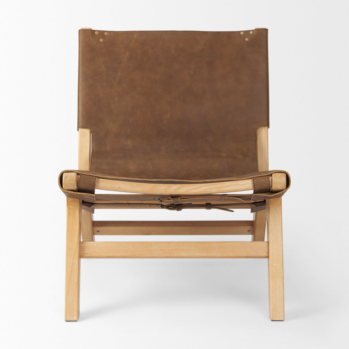 Elodie 24.4L x 33.9W x 30.7H Brown Leather W/Natural Beech Wood Frame Accent Chair from Mercana - Luna Furniture