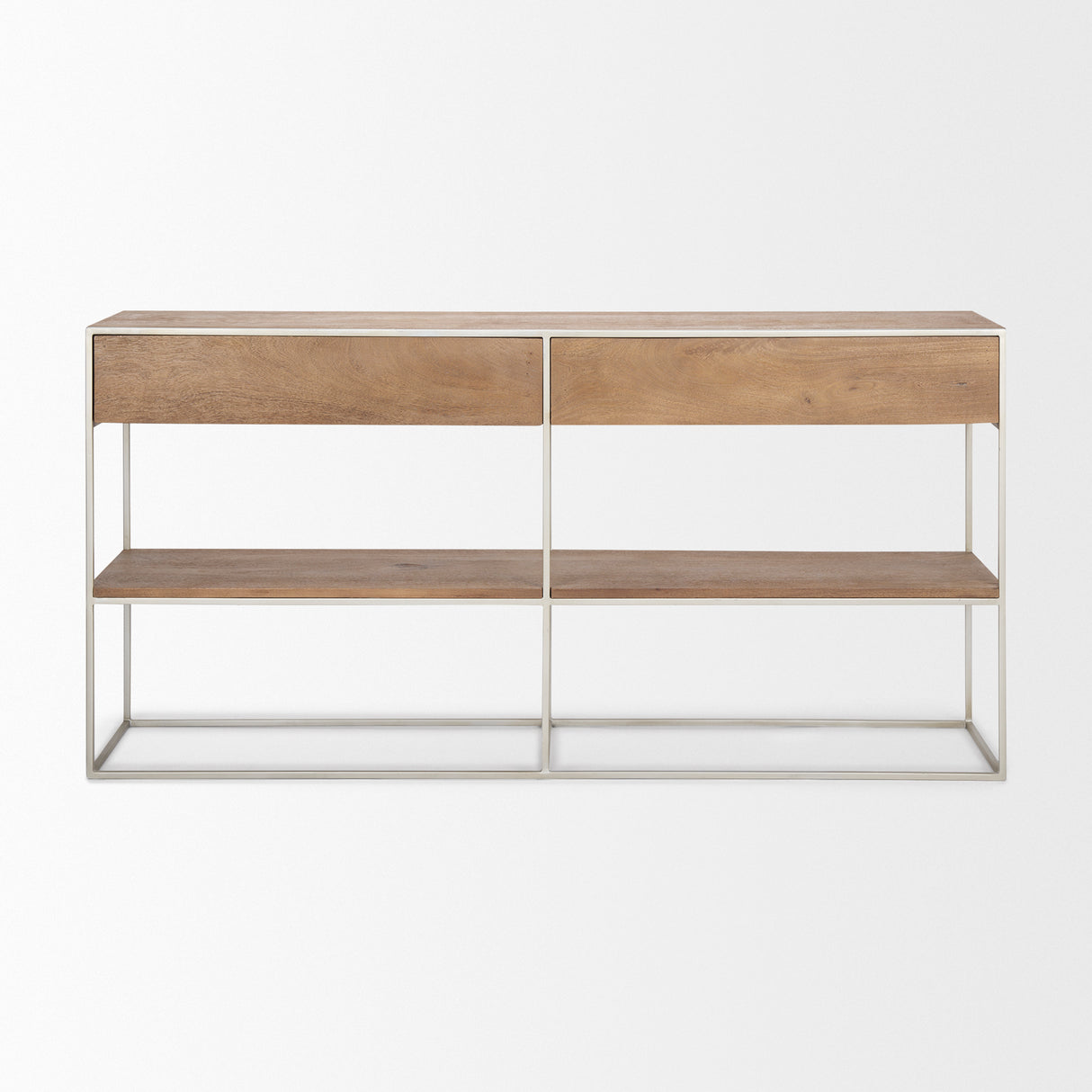 Morris I 63L x 15W x 31H Brown Wood w/ Silver Metal Frame 2 Drawer Console Table from Mercana - Luna Furniture