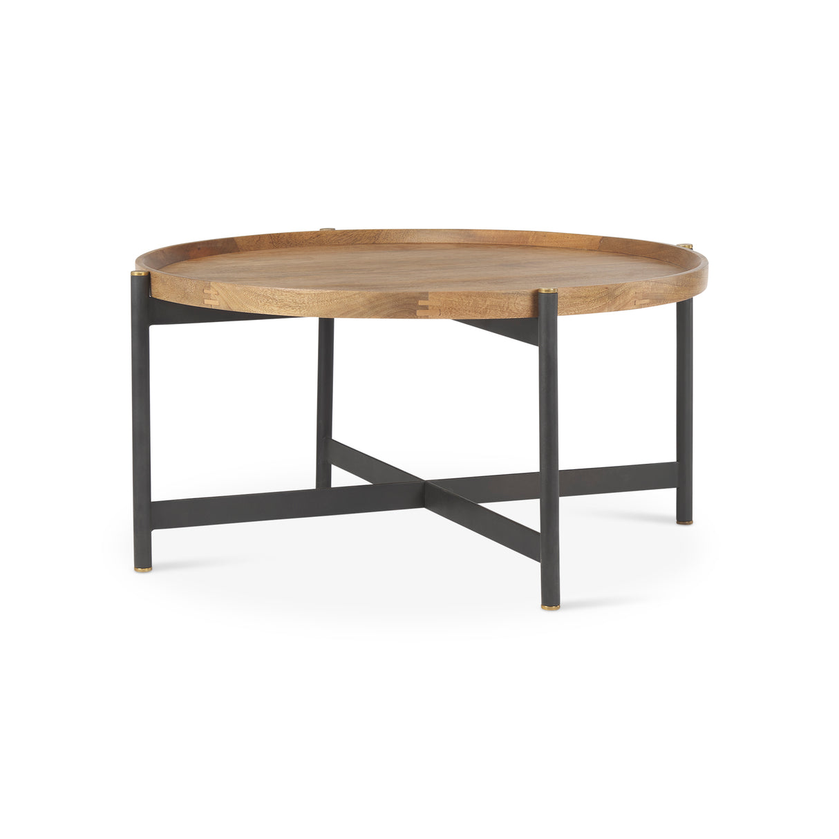 Marquisa 34.25L x 34.25W x 16.5H Small Brown Wood w/ Black Metal Coffee Table from Mercana - Luna Furniture