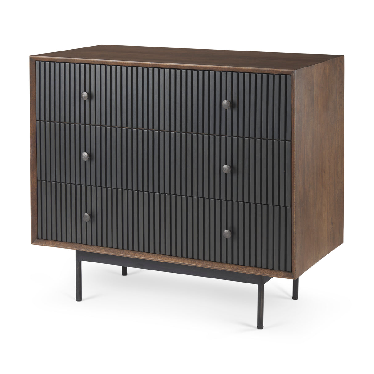 Grace 35.5L x 18.0W x 31.0H Medium Brown Wood W/Black Metal Frame 3 Drawer Accent Cabinet from Mercana - Luna Furniture