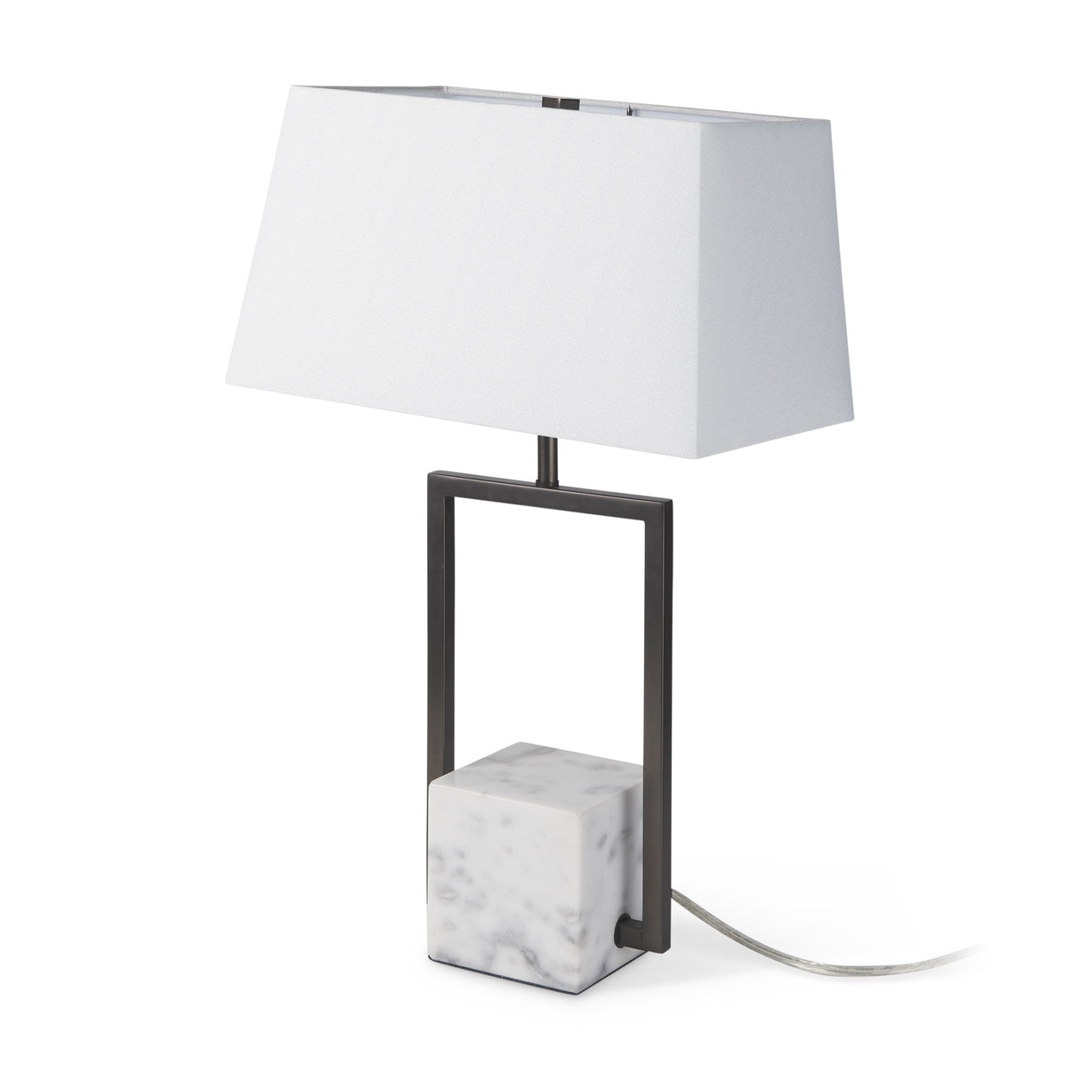 Peyton 14.0L x 9.0W x 26.2H Black Metal W/Marble Cube and White Shade Table Lamp from Mercana - Luna Furniture