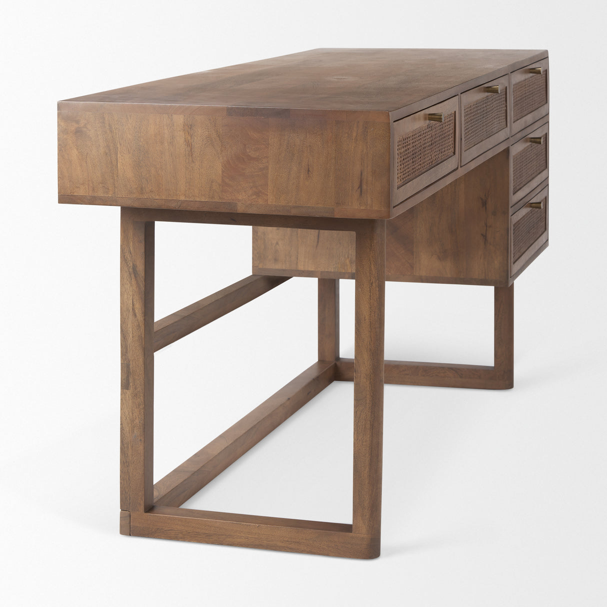 Grier 60" Medium Brown Solid Wood W/ Cane Office Desk from Mercana - Luna Furniture