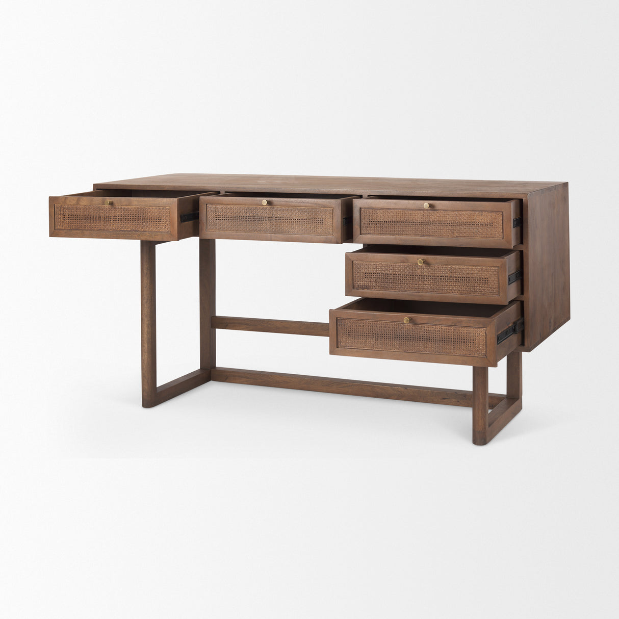 Grier 60" Medium Brown Solid Wood W/ Cane Office Desk from Mercana - Luna Furniture