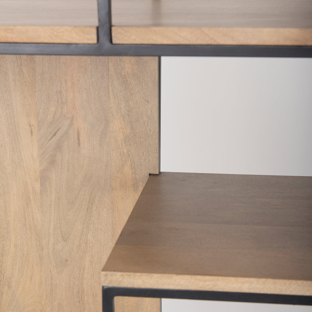 Morris 47.0L x 15.0W x 75.0H Light Brown Wood w/ Black Metal Frame 6-Tier Shelving Unit from Mercana - Luna Furniture