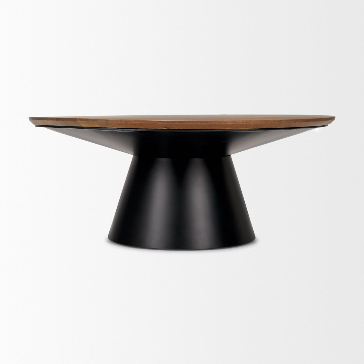 Mitchell 40.0L x 40.0W x 16.0H Black Metal Pedestal Base with Brown Wood Top Coffee Table from Mercana - Luna Furniture