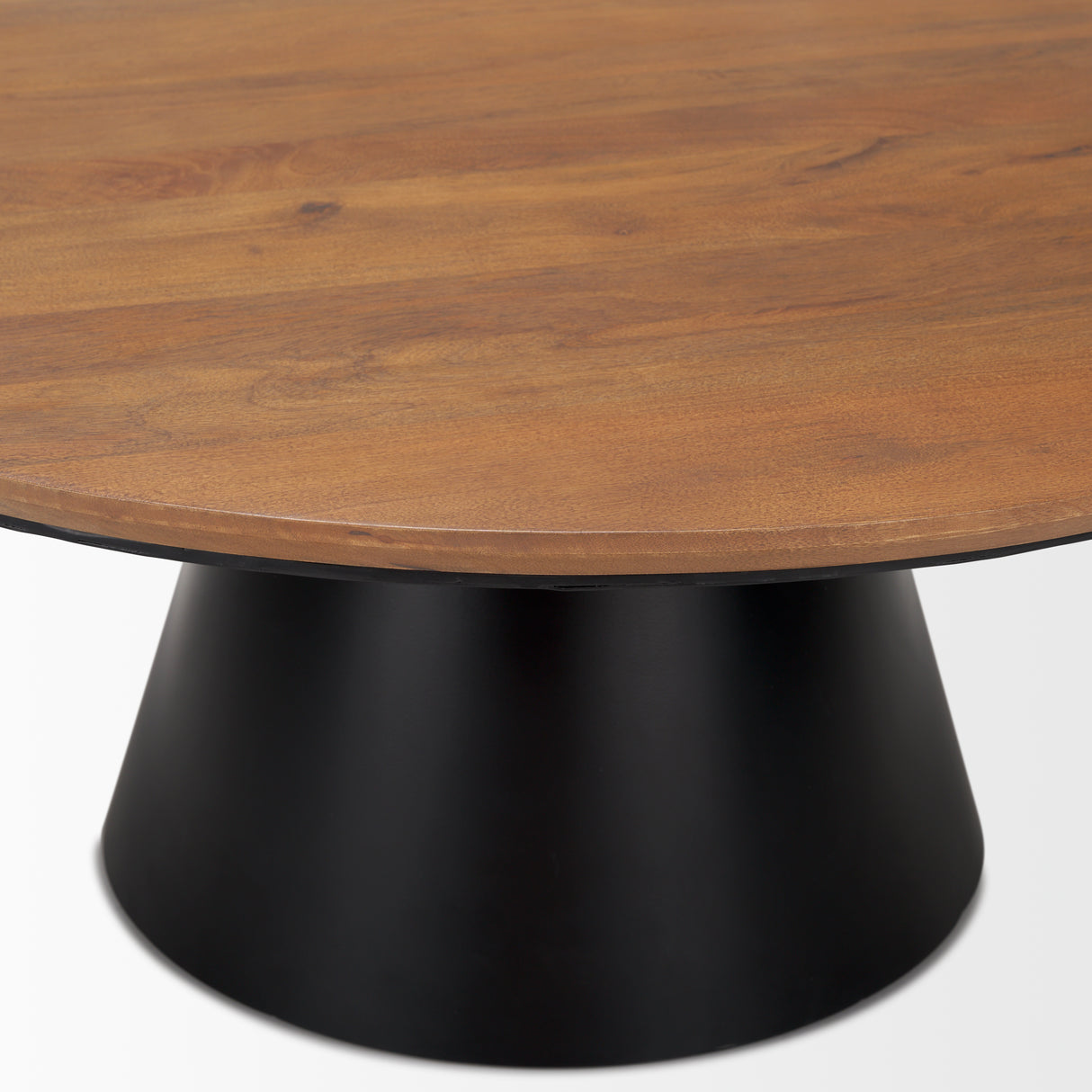Mitchell 40.0L x 40.0W x 16.0H Black Metal Pedestal Base with Brown Wood Top Coffee Table from Mercana - Luna Furniture